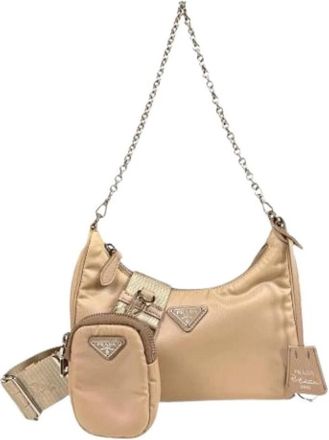 Prada Pre-owned Vintage Nylon Shoulder Bag - Dames - Vintage Schoudertas - Beige - ONE Size - Nylon - Vintage