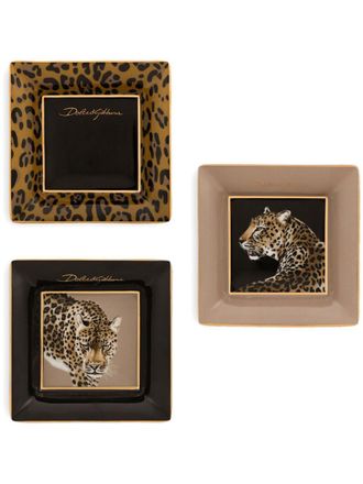 Dolce & Gabbana Drie porseleinen dienbladen - Bruin