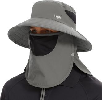 Bassdash UPF 50+ Breathable Sun Hat with Removable Face Cover and Neck Flap Unisex Water Resistant Wide Brim Bucket Hat for Fishing Hiking Outdoor Men Women Li