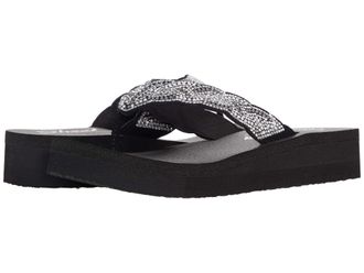 Skechers Womens Vinyasa Happy Flip-Flop, Black Mitobuck/Rhinestone Pearl Trim, 7 UK