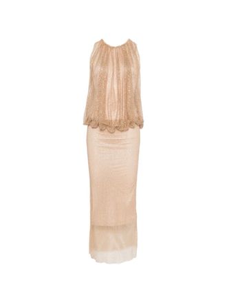 Sportmax crystal-emebllishment midi dress - women - Polyester/Elastane/Viscose - S - Neutrals