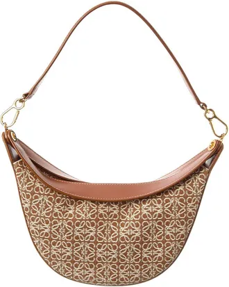 Loewe Luna Small Anagram Jacquard Canvas & Leather Hobo Bag