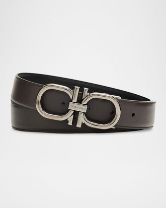 Ferragamo Mens Double Gancini Reversible Leather Belt