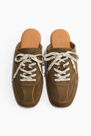 H&M Suede Trainer-style Mules in Dark Khaki Green at Nordstrom, Size 10