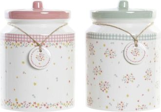 DKD Home Decor Barattolo DKD Home Decor Verde Rosa Vichy 15,5 x 15,5 x 21 cm (2 Unit&agrave;)