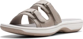 Clarks Womens Breeze Piper Slide Sandal, Light Taupe Synthetic, 6.5 UK