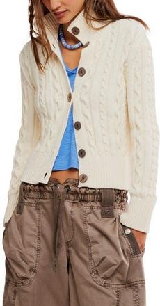 Free People Cable Stitch Cardigan in Ivory at Nordstrom Rack, Size X-Large