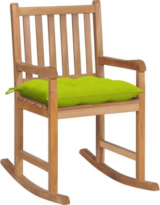vidaXL Vidaxl - Silla Mecedora De Madera Maciza Teca Con Coj&iacute;n Verde Brillante