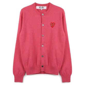 Comme Des Gar&ccedil;ons Double Red Heart Patch Cardigan Pink
