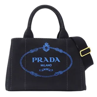 Prada Black Blue Canvas Handbag Shoulder Bag Tote Bag (Pre-Owned)