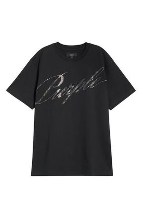 Purple Crystal Embellished Logo Graphic T-Shirt in Black at Nordstrom, Size Xx-Large