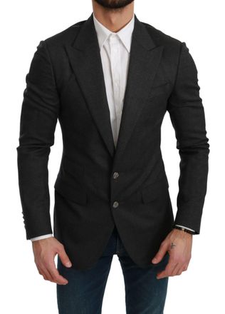 Dolce & Gabbana Mens Gray NAPOLI Slim Fit Jacket Wool Blazer - Multicolour Cashmere - Size Small