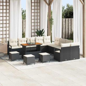 vidaXL Conjunto De Sof&aacute; De Jard&iacute;n Con Coj&iacute;n 14 Pcs Negro Polirat&aacute;n Vidaxl