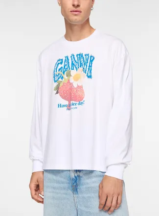 Ganni Mens Strawberry logo long-sleeve T-shirt