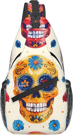 Generic Colorful Beige Skull With White Background Sling Bag Lightweight Chest Bag Trendy Chest Backpack For Traveling Men Camping