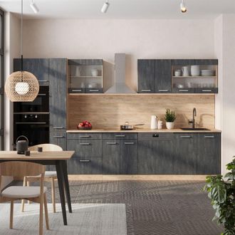 Vicco Cocina Completa R-line, Hormig&oacute;n Negro/roble Dorado, 350 Cm, Et M&aacute;rmol