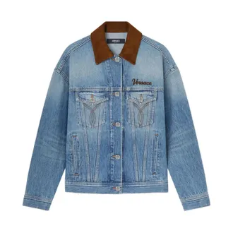 Versace Denim Jackets, female, Blue, Size: XS Denim Cotton Jacket