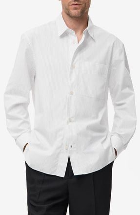 Mango Relaxed Fit Stripe Button-Up Shirt in White at Nordstrom, Size X-Small