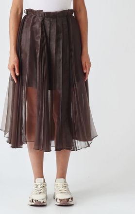 Meimeij High-Waisted Pleated Cr&ecirc;pe Midi Skirt with Rear Zip
