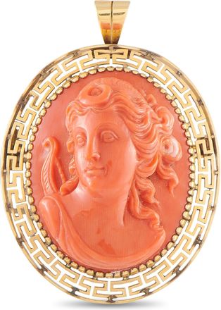 Luxury Bazaar 14K Yellow Gold Coral Cameo Pendant Brooch MF18-091426