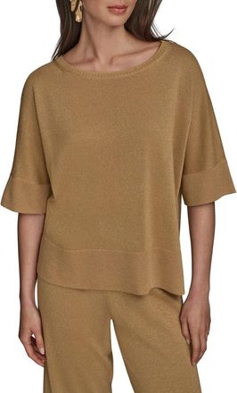 DKNY Metallic Short Sleeve Sweater in Fawn Combo at Nordstrom, Size X-Small
