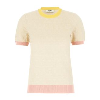 Fendi Textured T-shirt - female - Fendi - Round-neck Knitwear - Beige - 2XS - Knitwear