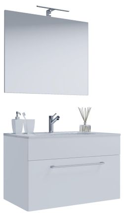 ebuy24 Ebuy24 - Vcm 3 Piezas Lavabo Lavabo Inferior Gabinete Ancho 60 Cm Muebles De Ba&ntilde;o Juego Colgando Con Un Espejo Caj&oacute;n Badinos (blanco)