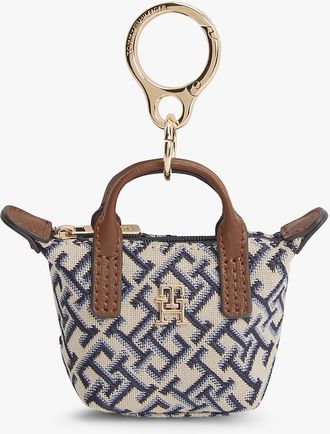 Tommy Hilfiger Womens Monogram Jacquard Coin Purse Bag Charm - Blue