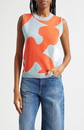 Marimekko Pomppikoot Keidas Sleeveless Cotton Sweater in Dark Orange Light Blue at Nordstrom, Size Xx-Small