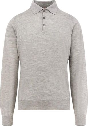 Brunello Cucinelli Cashmere Knitwear, male, Gray, 3XL, Luxury Silk Cashmere Polo Shirt