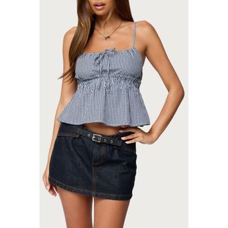 Edikted Zahara Gingham Babydoll Camisole in Navy at Nordstrom, Size X-Large