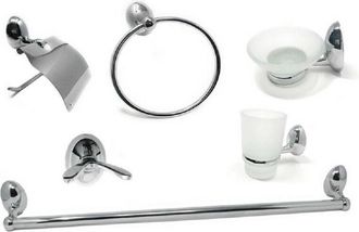 Trade Shop Trade Shop - Set Bagno Moderno Acciaio Cromato Vetro Satinato 6pz Porta Rotolo Sapone 52918