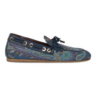 Etro Etro, Sailor Shoes, female, Multicolor, Size: 9 US Denim Boat Loafers with Leafy Paisley Motif