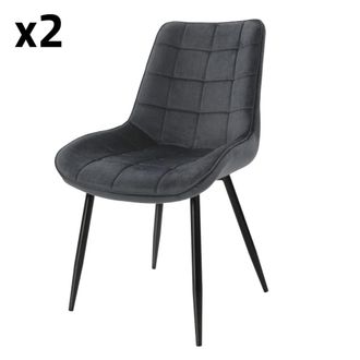 ML Design Set 2x sillas de comedor asientos de terciopelo antracita