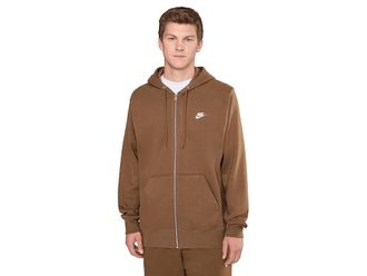 Nike Club Full-Zip Fleece Hoodie Mens Sweatshirt Mosswood Brown/Mosswood Brown/White : 2XL, Cotton/Polyester
