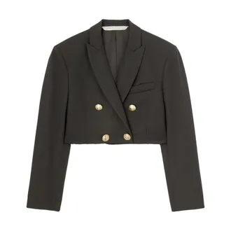 Palm Angels Blazers, female, Black, Size: 2XS Stylish Cropped Double-Breasted Blazer