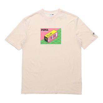 Puma Downtown Graphic Tee Beige Pink Green 599181-85
