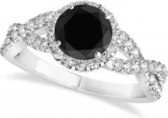 Allurez Black Diamond & Diamond Twisted Engagement Ring 14k White Gold 1.30ct