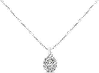 House of Brilliance Silver 1 1/2 Cttw Diamond Oval Cluster Pendant Necklace in White at Nordstrom