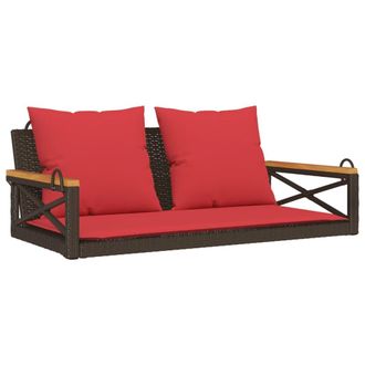 vidaXL Banco Columpio Con Cojines Rat&aacute;n Sint&eacute;tico Marr&oacute;n 109x62x40 Cm Vidaxl