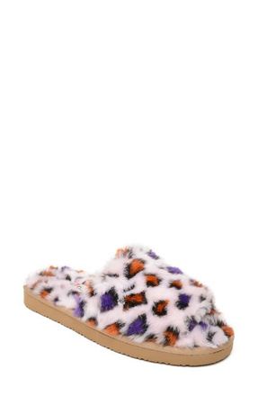 Minnetonka Faux Fur Slide Slipper in Blush Leopard Print at Nordstrom, Size 7