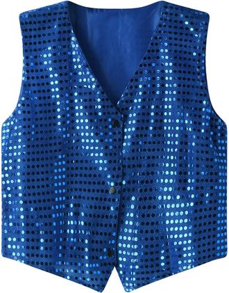 Generic Mens Shiny Sequin Vest Sim Fit V-Neck Party Club Dress Suit Sleeveless Paillette Waistcoat