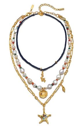 Sequin Formentera Freshwater Pearl Layered Necklace in Multi/Gold at Nordstrom
