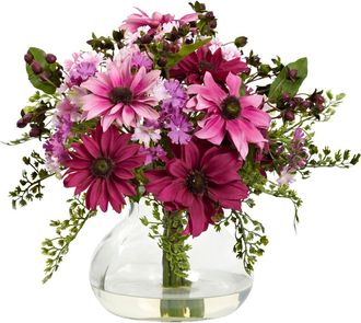 Nearly Natural Mixed Daisy Floral Arrangement with Vase in Pink at Nordstrom