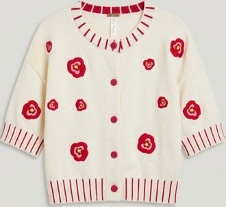Entro Womens Floral Embroidered Cardigan In Cream / Red
