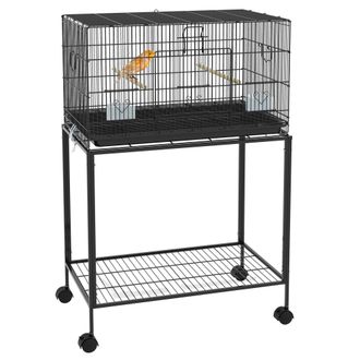 OEM Jaula Para P&aacute;jaros Con Ruedas 77x46x119 Cm Jaula Met&aacute;lica Para Aves Con Bandeja Extra&iacute;ble 2 Perchas 2 Comederos Negro