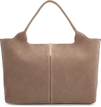 Tod's Womens Shopping Bag Suede Calfskin Light Chalk Tote