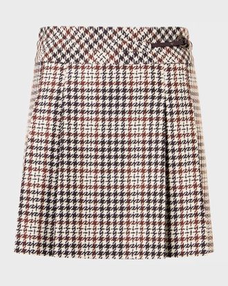 Akris Houndstooth Tweed Wool-Blend Mini Kilt Skirt
