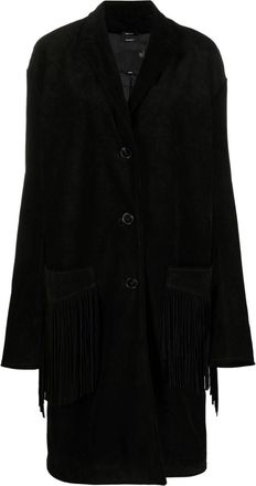 R13 fringed suede single breasted coat - women - Calf Suede/Polyester - M - Black