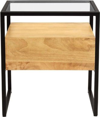 Miliboo Miliboo - Mesilla De Noche De Madera Maciza De Mango, Cristal Y Metal Negro Con Caj&oacute;n 50 Cm Diya